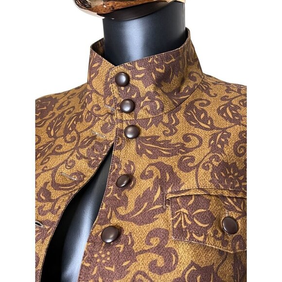 Peruvian Connection Floral Brocade Blazer Jacket Brown & Gold US 8 - Picture 5 of 11